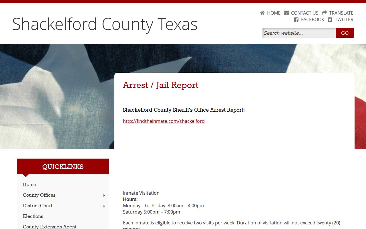 Shackelford County arrest search and jail report page
