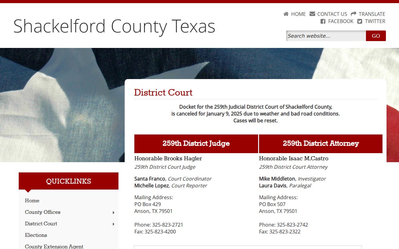 Shackelford County criminal record 259th District Court page