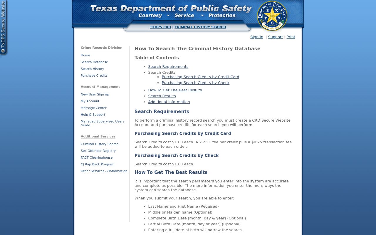 Shackelford County criminal record DPS search credit help