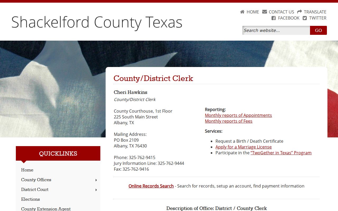 Shackelford County criminal case records combined clerk page