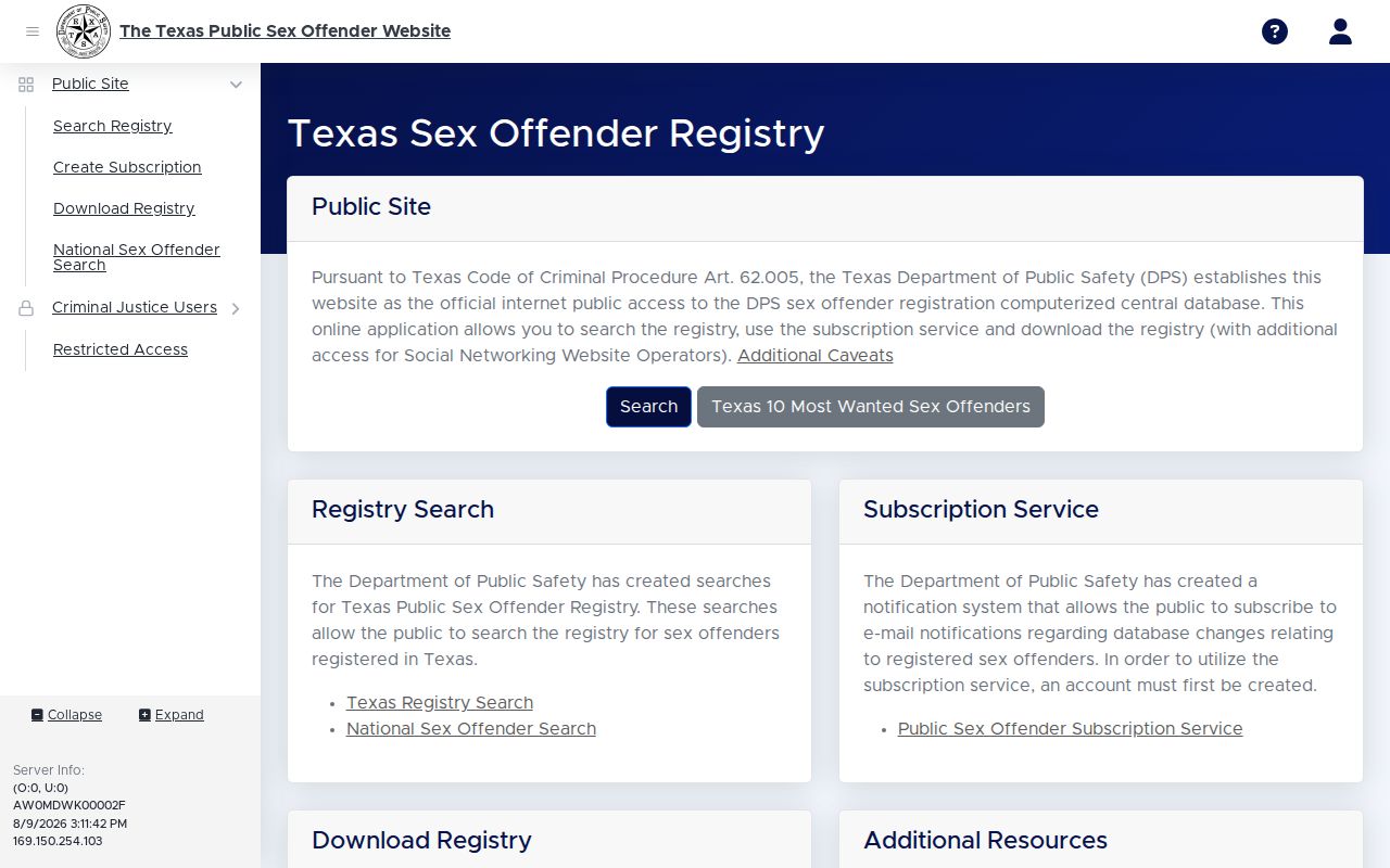 Shackelford County sex offender lookup on the Texas DPS public registry